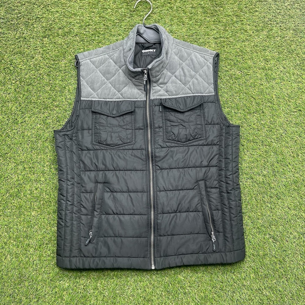 Hooey Puffer Vest Mens Large Full Zip Embroidered Logo Quilted Shoulder Pads
